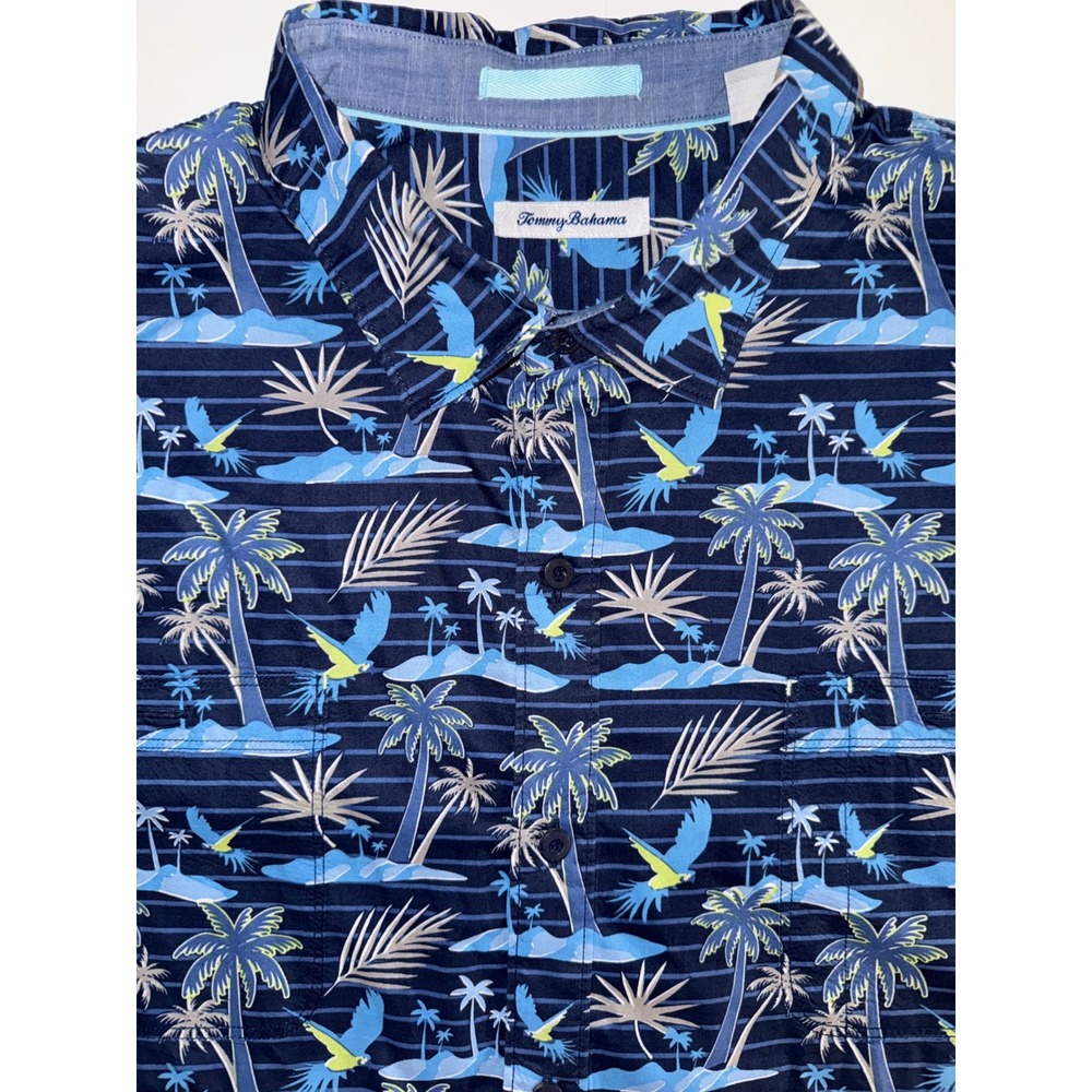 Tommy Bahama Mens Navy Blue Tropical Parrot Palm Tree Shirt Lightweight XXXL 3XL